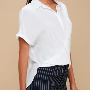 Addington White Twisted High-Low Button-Up Top
